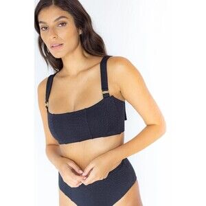 Revel Rey Hunter Bikini Top size S Swimwear gold buckles textured new